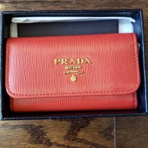 Auth Prada 6 key holder Red Epi Leather